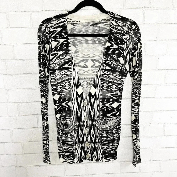 Twelfth Street by Cynthia Vincent Black & White Ikat Cardigan Women's Size Small - Picture 2 of 8